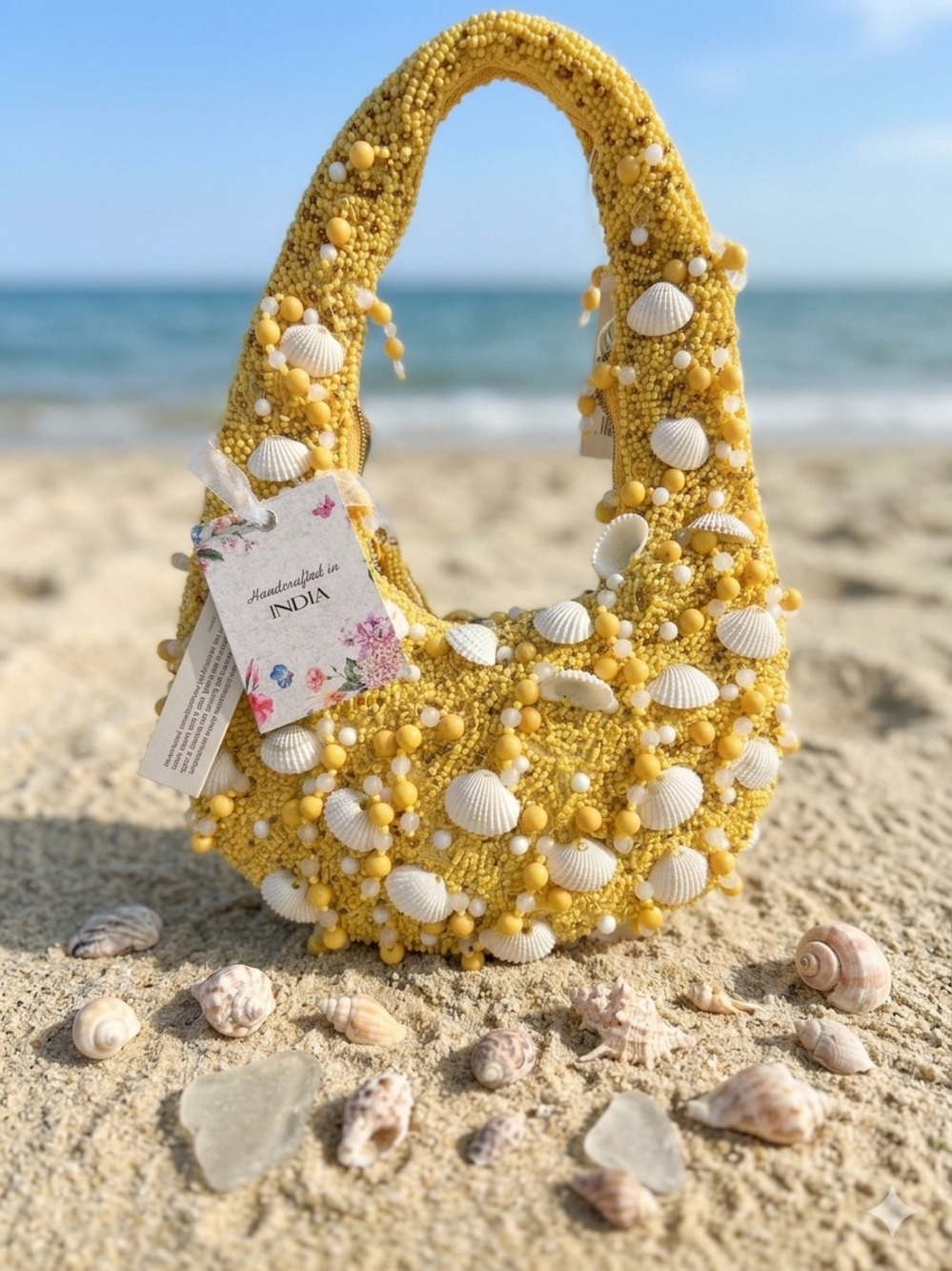 🌟 Boho Yellow Beaded Seashell Purse 🐚 Perfect for Beach & Cruises 🚢✨